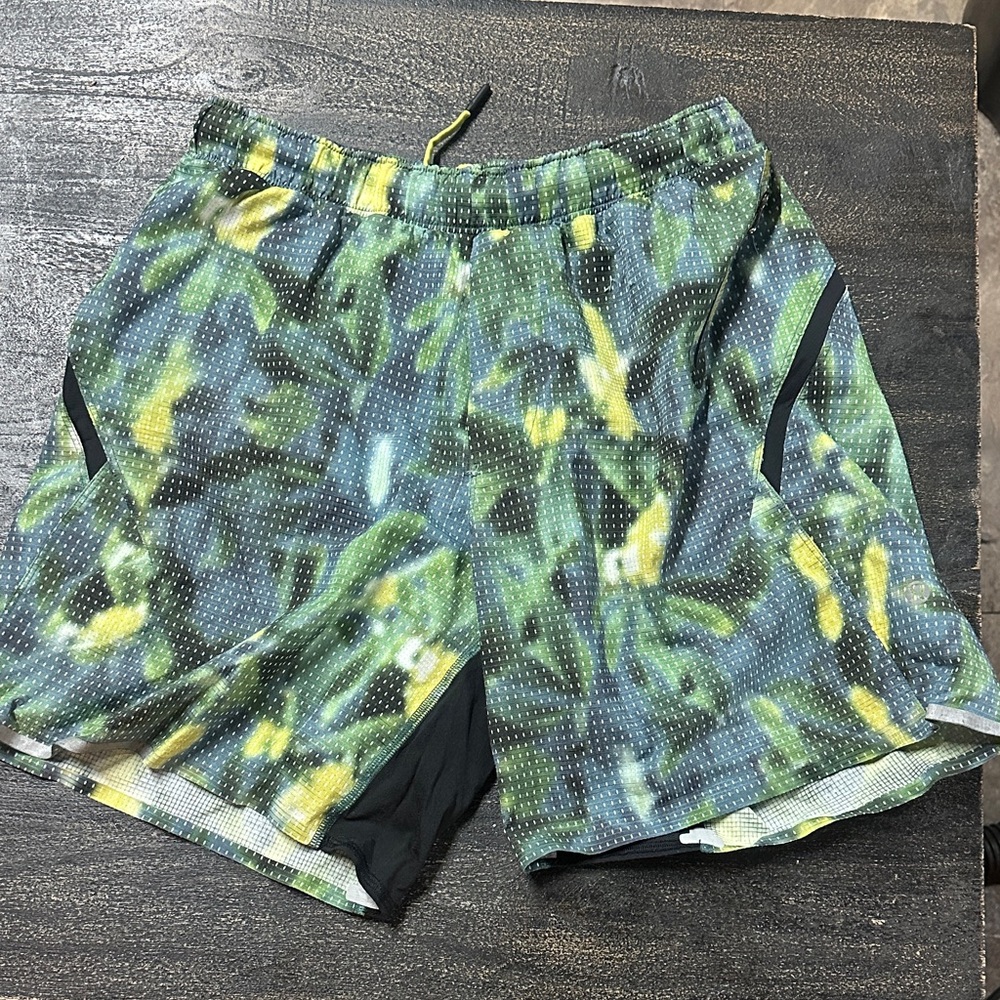 lululemon athletica Blue and Yellow Patterned Athletic Shorts